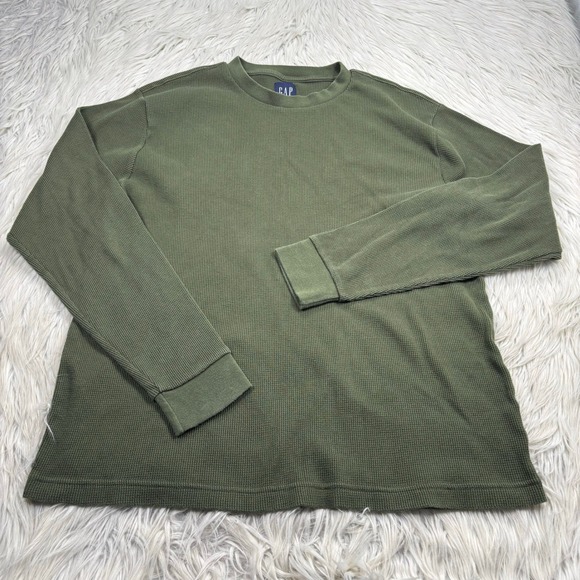 GAP Other - Gap Men's M Green Crew Waffle Knit Long Sleeve Top Thermal Cabincore Normcore
